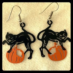 Cat and Pumpkin Drop Earrings